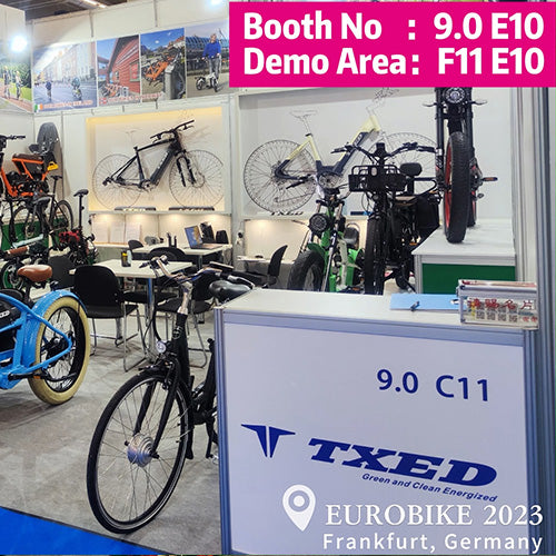 TXED electric bike booth at Eurobike 2023 in Frankfurt.