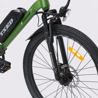 Green TXED Trail electric bike - front fork