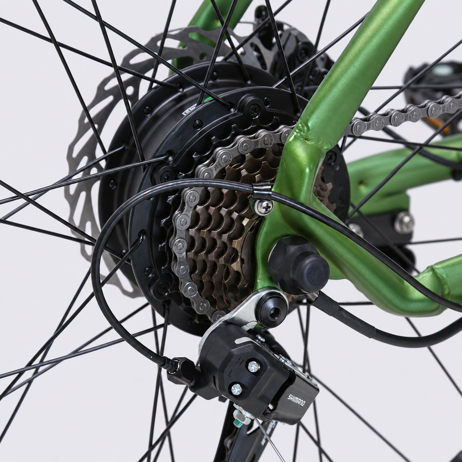 Green TXED Trail electric bike - rear gears and derailleur